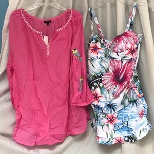 Pink/blue tropical swimsuit
